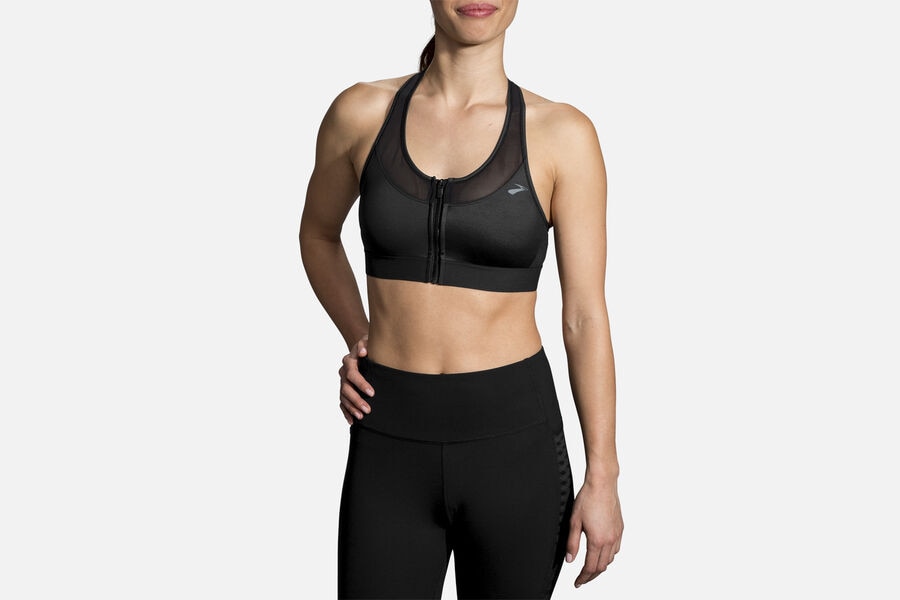 Womens Brooks FastForward Zip Bras Black | 207681-VGM